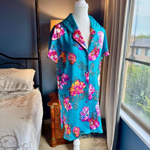 Victoria's Secret 100% Silk Vintage 90s Colourful Floral Nightie Sleep Shirt - Picture 3 of 14